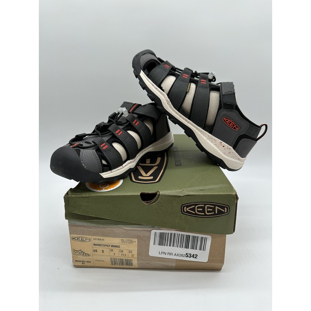 Tried On KEEN Newport Neo H2 Sandals US Youth Size 5 Magnet Gray Spicy Orange